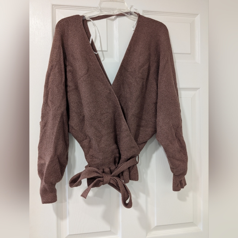 lulus Cozy Brown Wrap Sweater